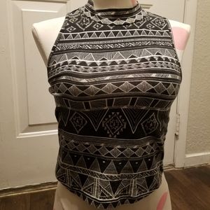 Black Pattern Crop Top